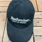 Budweiser King Of Beers Embroidered Graphic Hat | Leather Clasp Back | Vintage 2000s Promotional Black Cap |