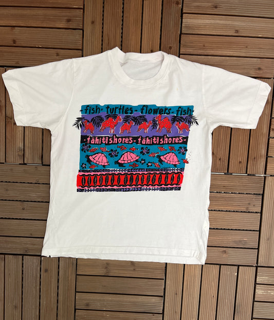 Tahiti Shores, The Bahamas Graphic Tee | Size Large | Vintage 2000s Tourist White T-Shirt |