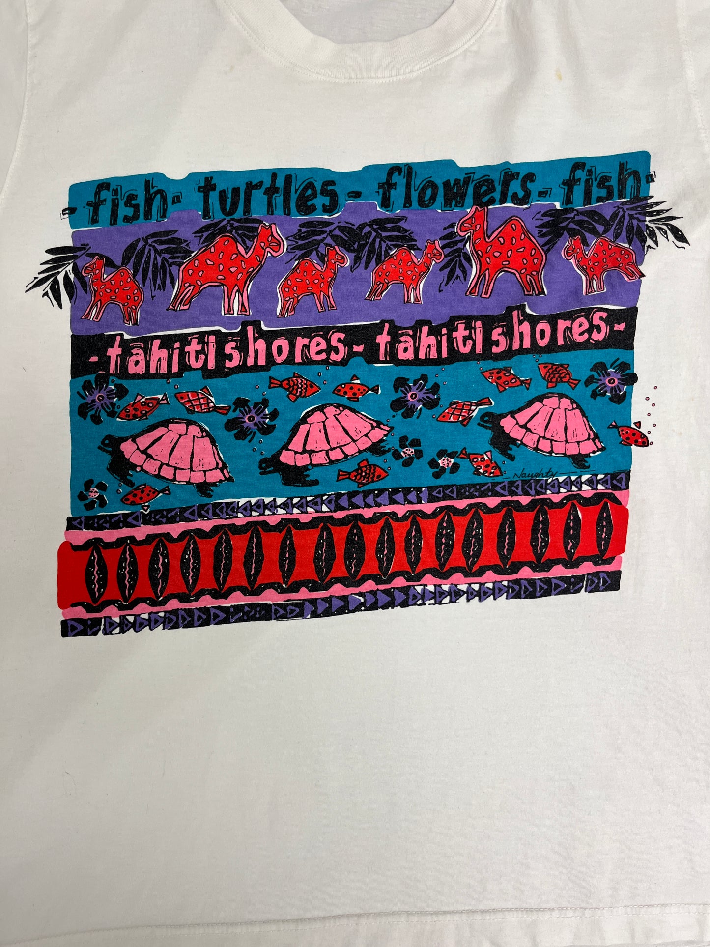 Tahiti Shores, The Bahamas Graphic Tee | Size Large | Vintage 2000s Tourist White T-Shirt |