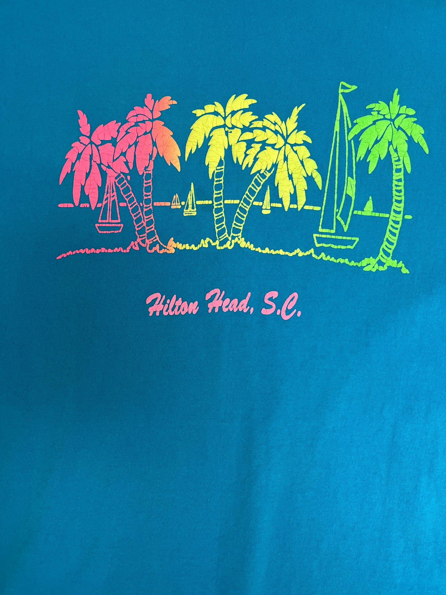 Hilton Head, South Carolina Graphic Tee | Size X-Large | Vintage 1990s Tourist Blue T-Shirt |