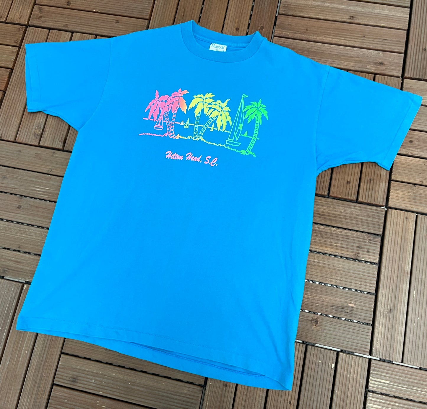 Hilton Head, South Carolina Graphic Tee | Size X-Large | Vintage 1990s Tourist Blue T-Shirt |