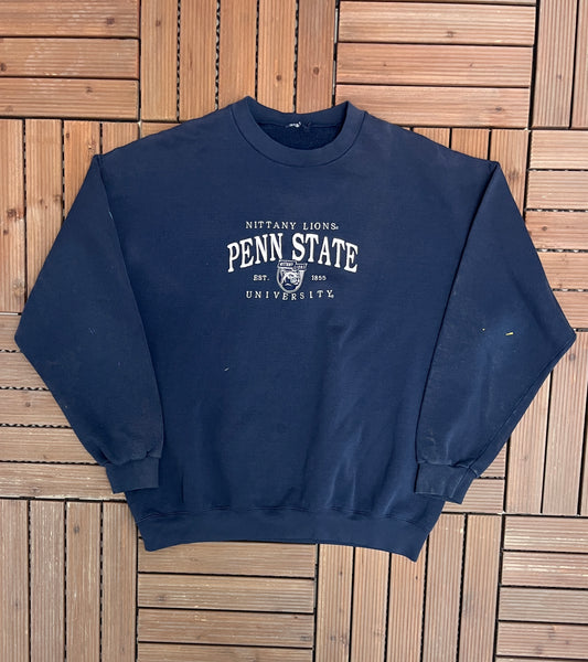 Penn State Nittany Lions Embroidered Graphic Crewneck | Size X-Large | Vintage 1980s College Sports Blue Sweater |