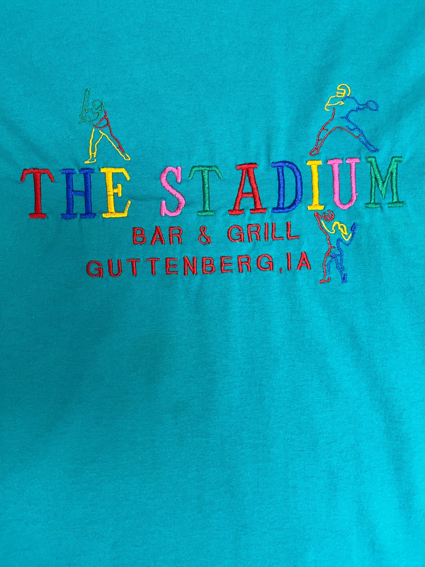 The Stadium Bar & Grill Guttenberg, Iowa Graphic Tee | Size X-Large | Vintage 1990s Promotional Green T-Shirt | Free Shipping to USA |