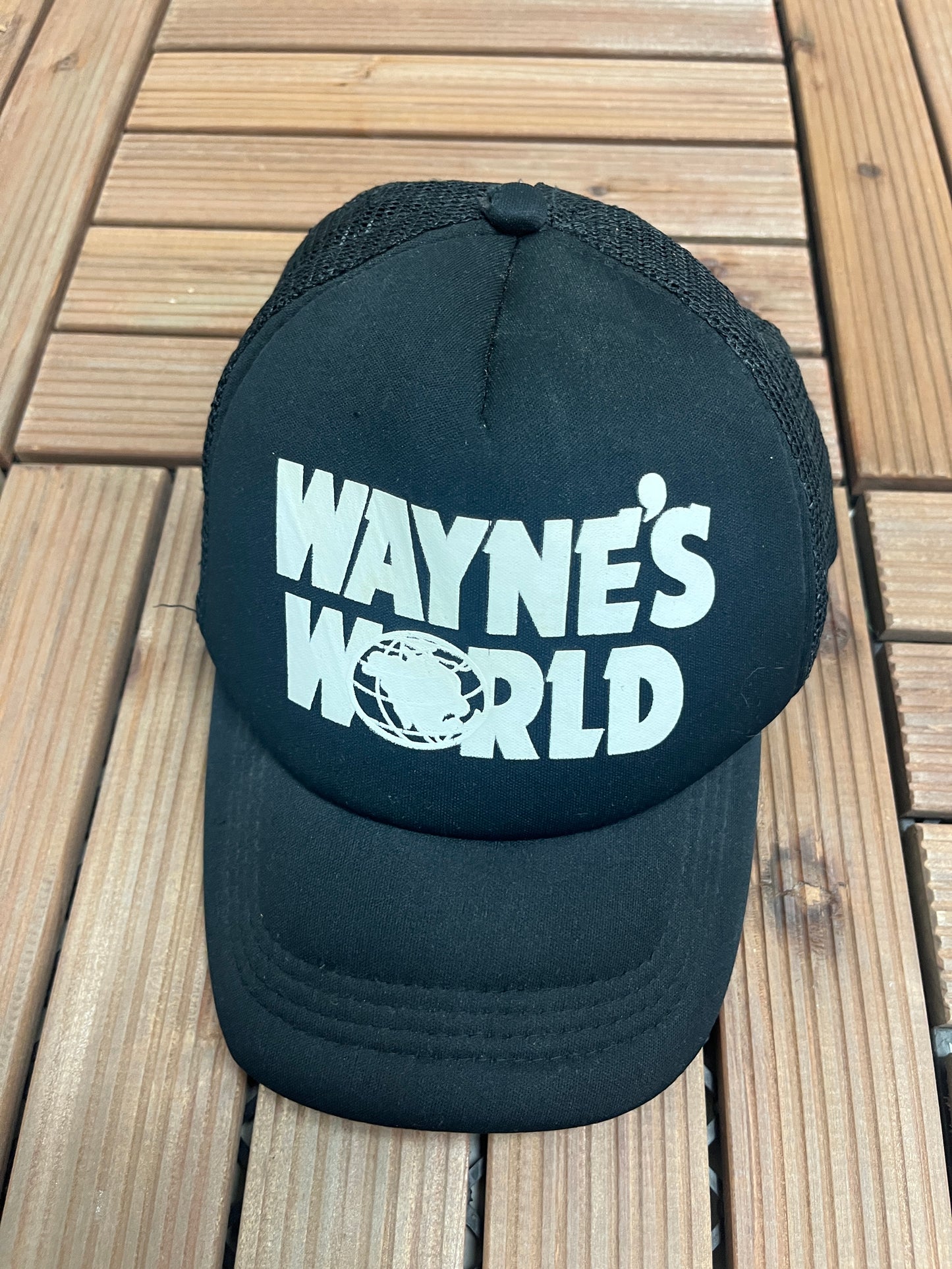 Wayne's World Graphic Hat | Snap Back | Vintage 1990s Comedy Film Promotional Black Cap |