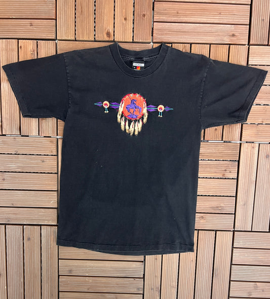 Dreamcatcher Embroidered Graphic Tee | Size Medium | Vintage 1990s Single Stitch Black T-Shirt | Made in USA | Free Shipping to USA |