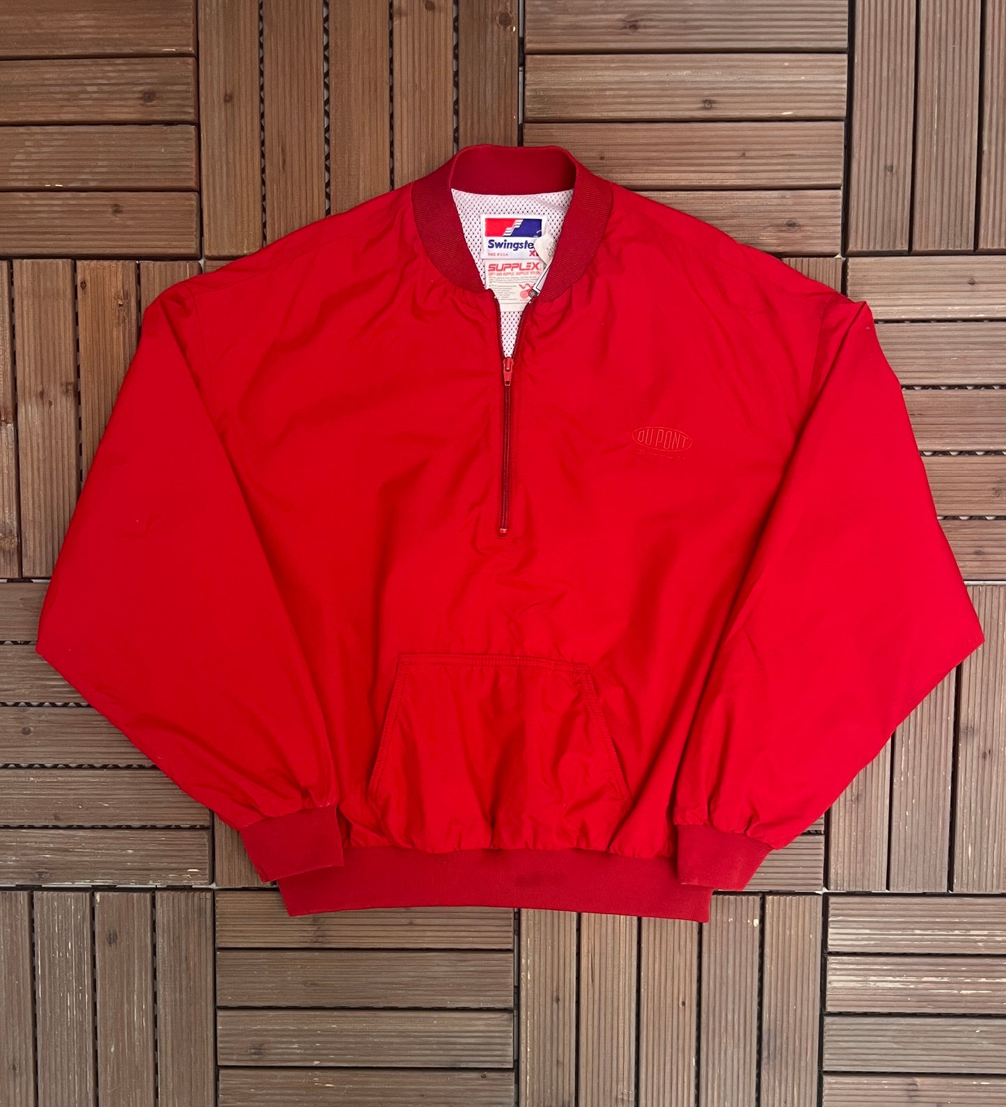 Dupont Racing Embroidered Graphic Windbreaker Jacket | Size X-Large | Vintage 1990s Racing Red Windbreaker Coat |