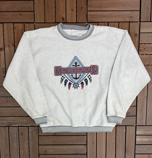 Hontoon Landing Resort & Marina Graphic Crewneck | Size Medium | Vintage 1990s Tourist Grey Sweater |