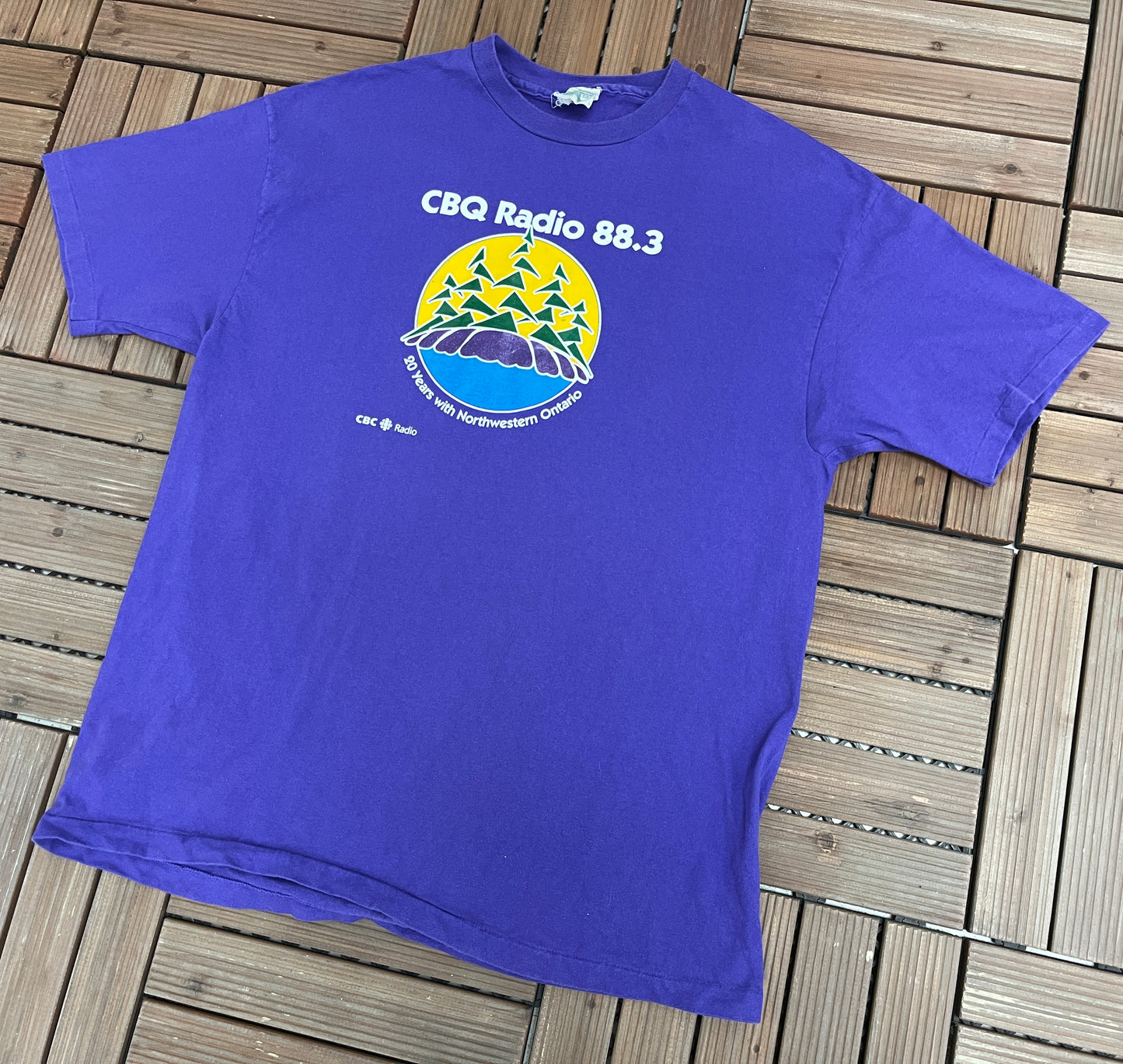 CBQ Radio 88.3 Graphic Tee | Size X-Large | Vintage 1990s Single Stitch Purple T-Shirt |