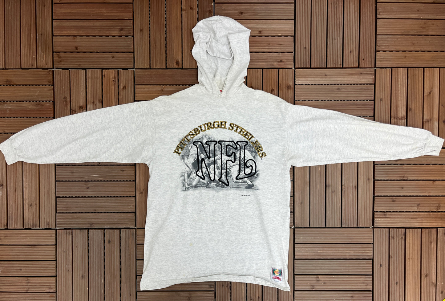 Pittsburgh Steelers NFL Embroidered Graphic Hoodie | Size XL | Vintage 1990s Nutmeg Grey Single Stitch Sweatshirt |