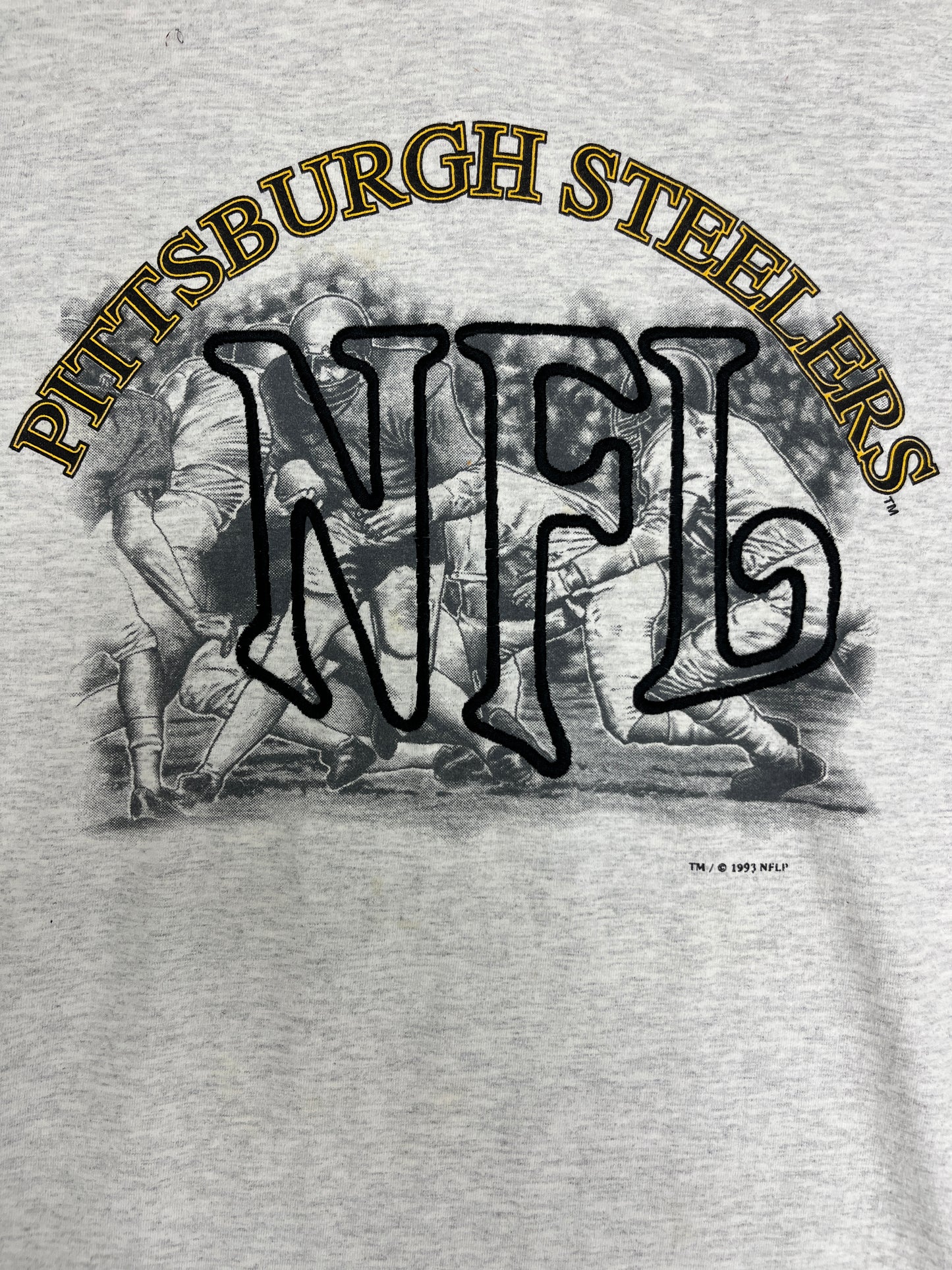 Pittsburgh Steelers NFL Embroidered Graphic Hoodie | Size XL | Vintage 1990s Nutmeg Grey Single Stitch Sweatshirt |
