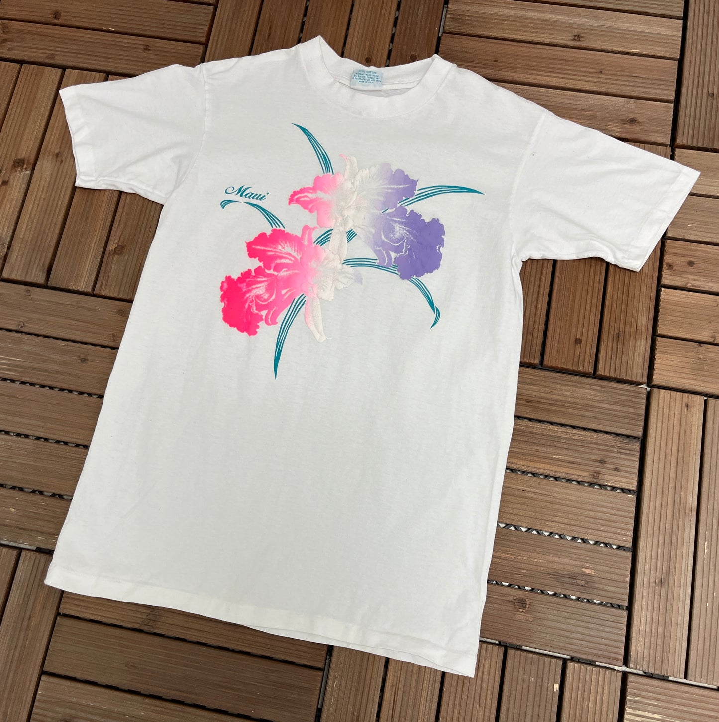 Maui, Hawaii Graphic Tee | Size Medium | Vintage 1990s Single Stitch White T-Shirt | Made in USA |