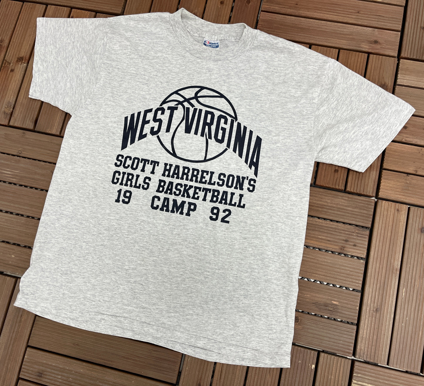 Scott Harrelson's West Virginia Basketball Camp Graphic Tee | Size Large | Vintage 1990s Made in USA Grey T-Shirt |