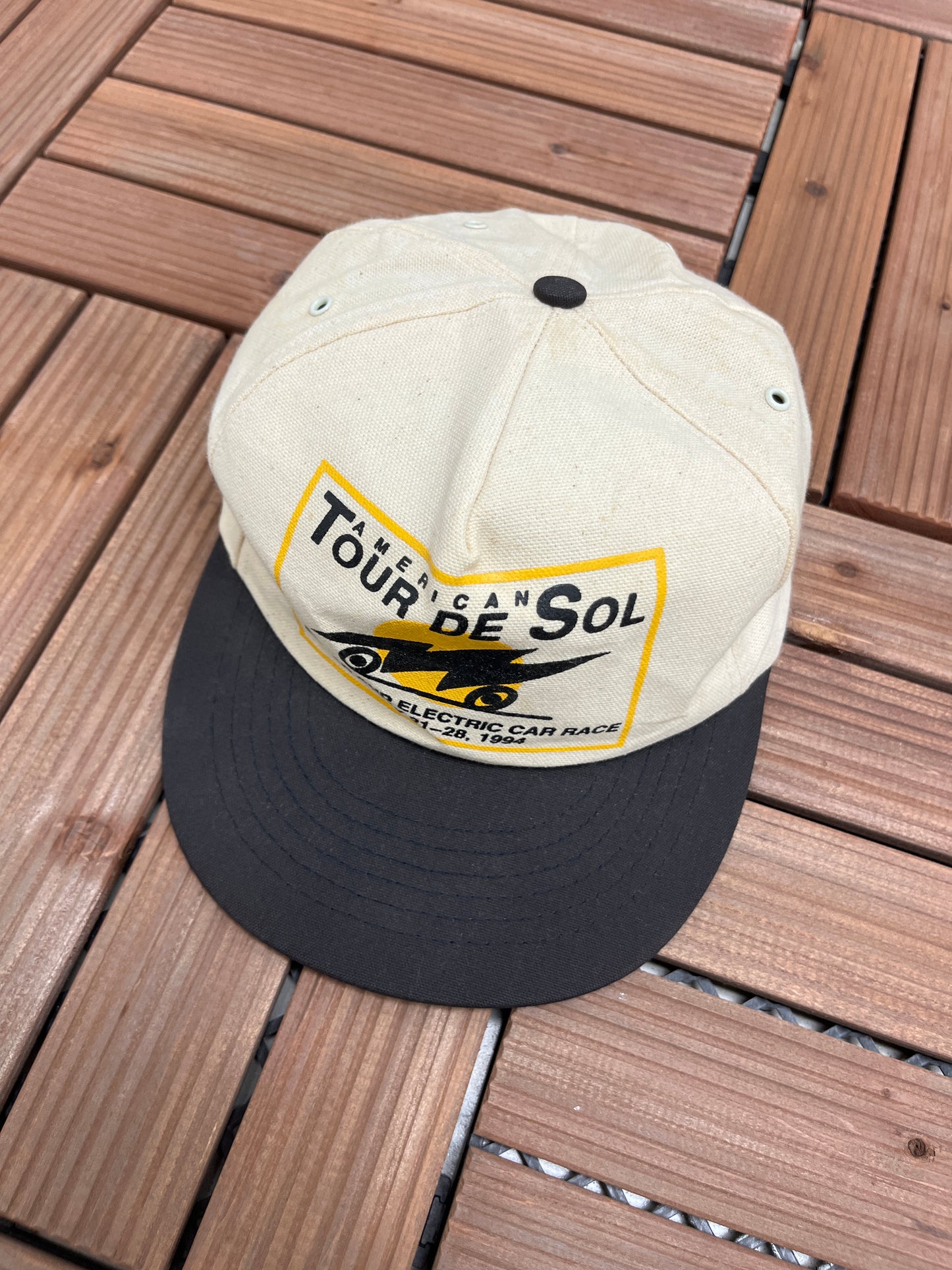 Tour De Sol 1994 Car Meet Graphic Hat | Adjustable With Snap Back | Vintage 1990s Car Promotional White Cap | Free Shipping to America |