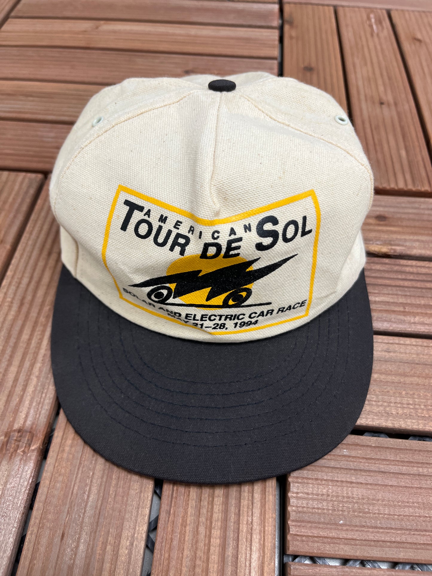 Tour De Sol 1994 Car Meet Graphic Hat | Adjustable With Snap Back | Vintage 1990s Car Promotional White Cap | Free Shipping to America |