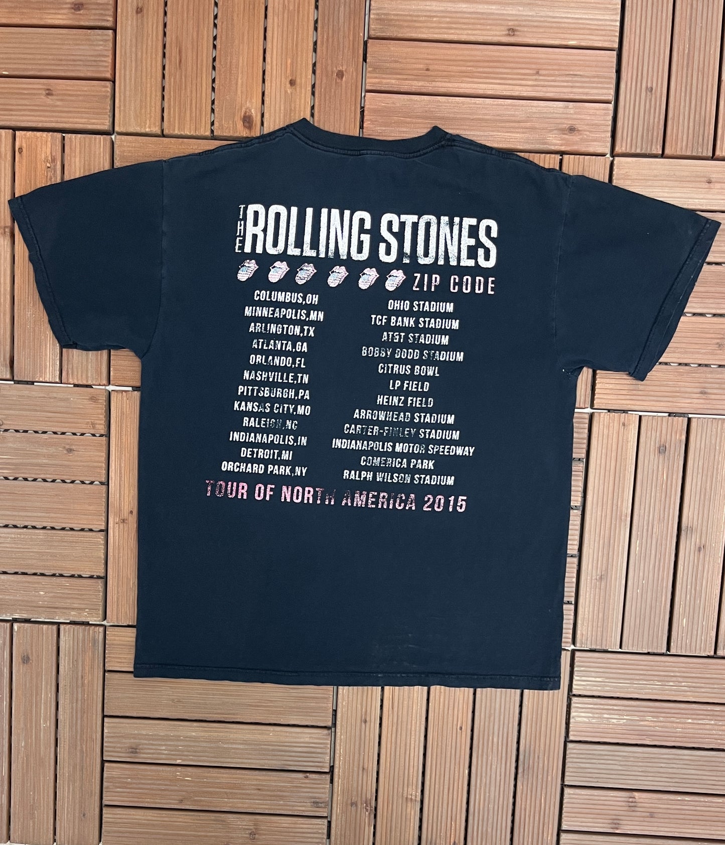 Rolling Stones Zip Code Tour 2015 Graphic Tee | Size Large | Vintage 2000s Rock Band Black T-Shirt |