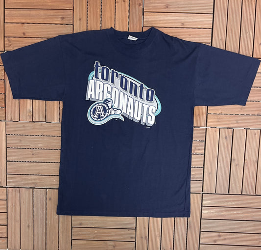 Toronto Argonauts Tail Gate Team Graphic Tee | Size X-Large | Vintage 1990s CFL Football Blue T-Shirt |