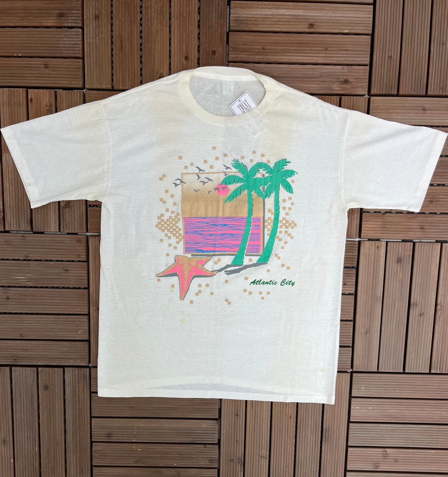 Atlantic City, New Jersey Graphic Tee | Size X-Large | Vintage 1990s Tourist Promotional White T-Shirt | Free Shipping to USA|