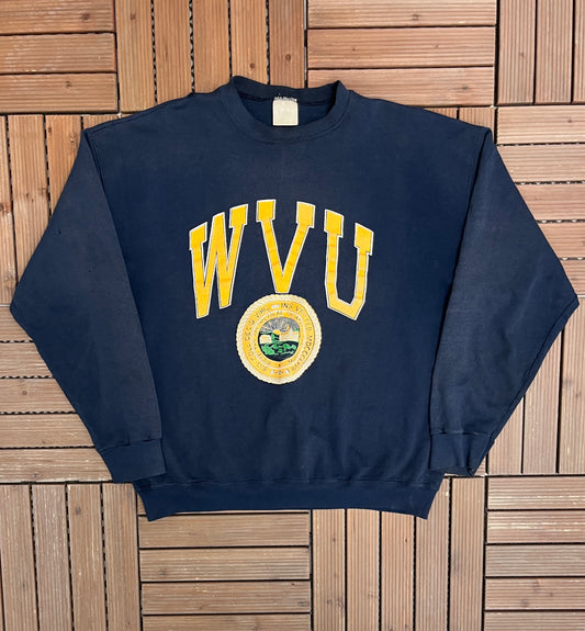 West Virginia Mountaineers Graphic Crewneck | Size X-Large | Vintage 1990s College Sports Blue Sweater |