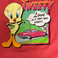 Tweety Bird Love Is A Two Way Street Graphic Tee | Size Small | Vintage 1990s Looney Tunes Cartoon Salmon T-Shirt |