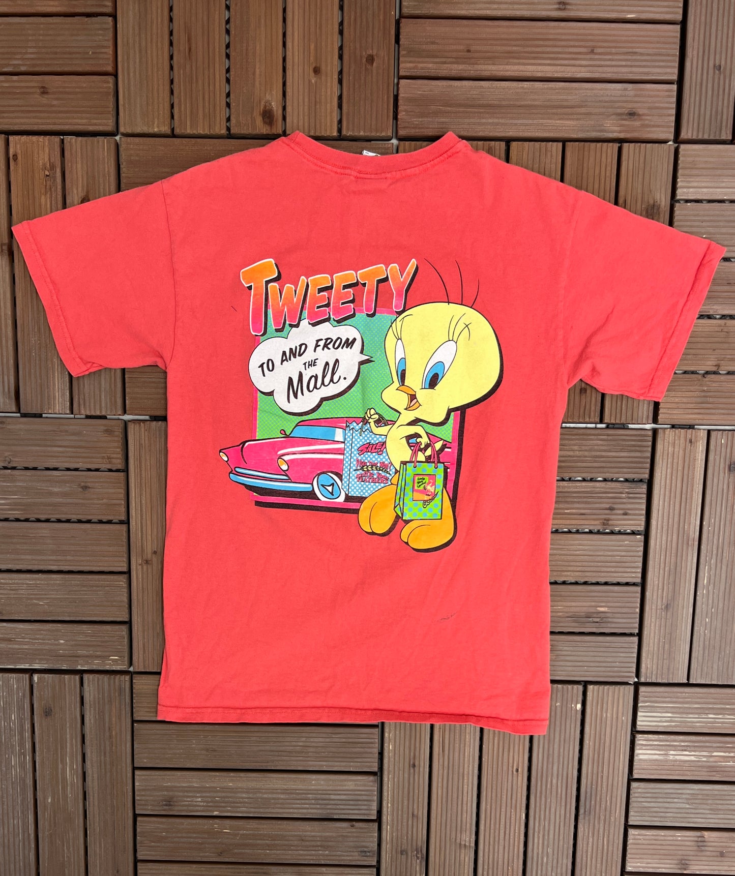 Tweety Bird Love Is A Two Way Street Graphic Tee | Size Small | Vintage 1990s Looney Tunes Cartoon Salmon T-Shirt |