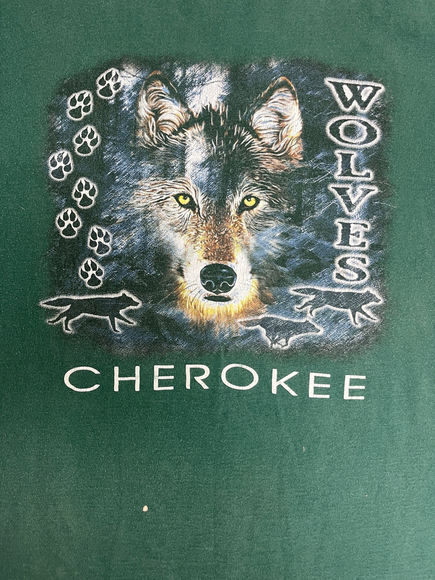 Cherokee Wolves Graphic Tee | Size X-Large | Vintage 1990s Single Stitch Animal Green T-Shirt | Made in USA | Free Shipping to USA |