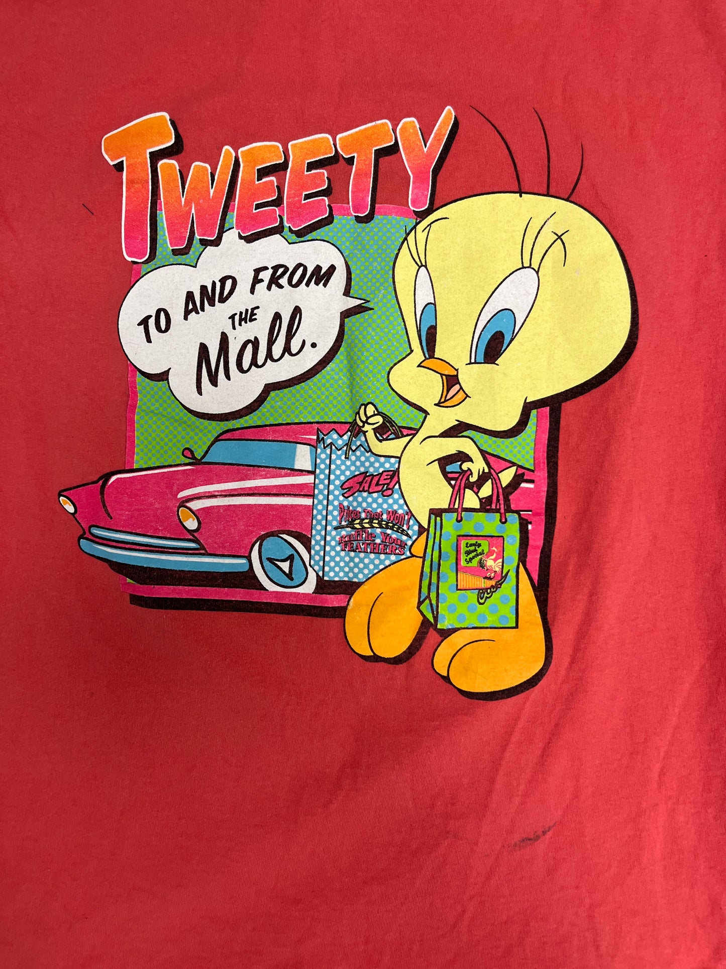 Tweety Bird Love Is A Two Way Street Graphic Tee | Size Small | Vintage 1990s Looney Tunes Cartoon Salmon T-Shirt |