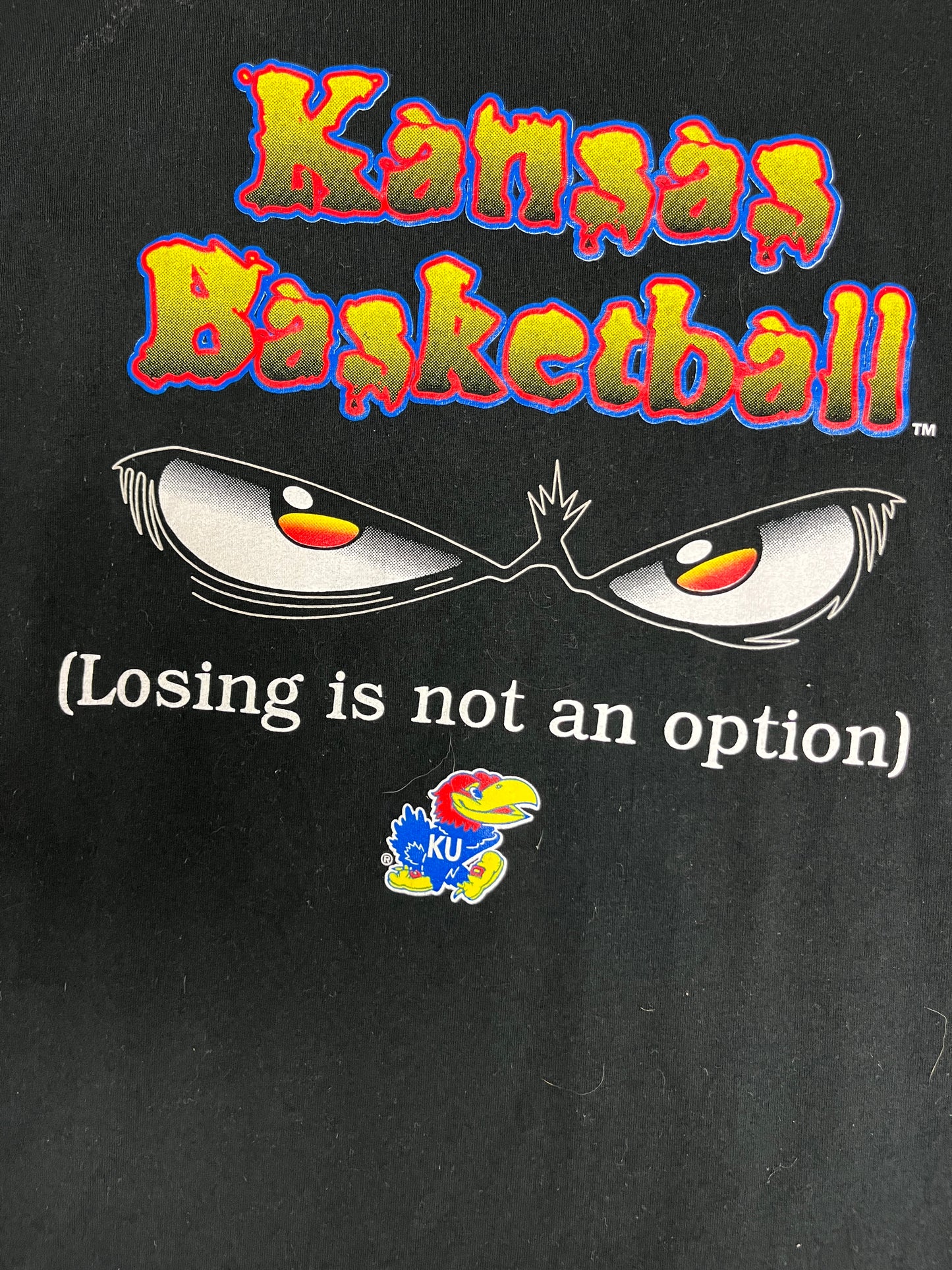 Kansas Jayhawks Basketball Graphic Tee | Size X-Large | Vintage 1990s College Basketball Made in USA Black T-Shirt |