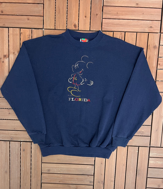 Mickey Mouse Florida Graphic Crewneck | Size Large | Vintage 1990s Disney Promotional Graphic Crewneck |