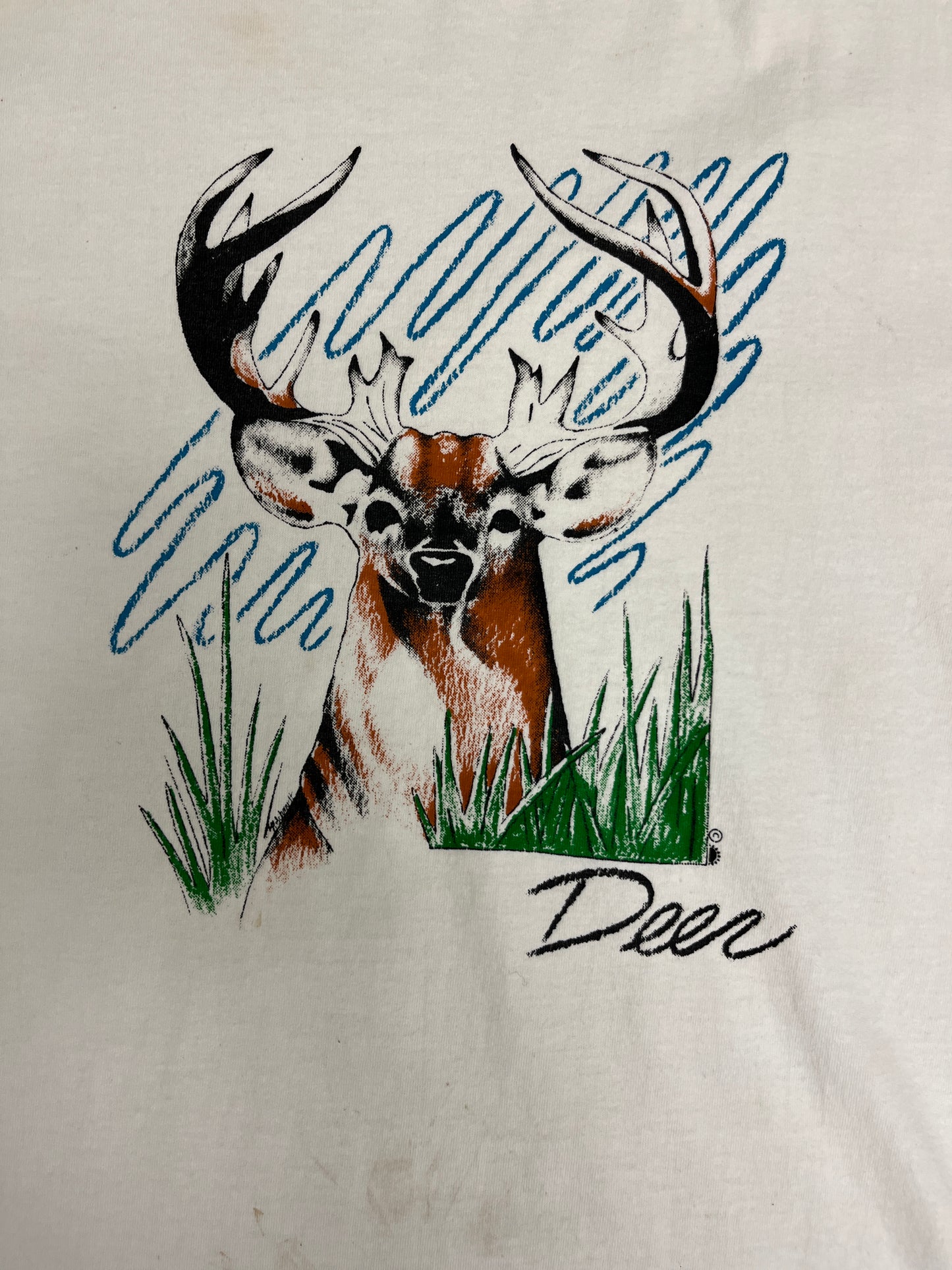 Deer Large Print Graphic Tee | Size Large | Vintage 1990s Single Stitch Animal White T-Shirt | Made in USA | Free Shipping to USA |