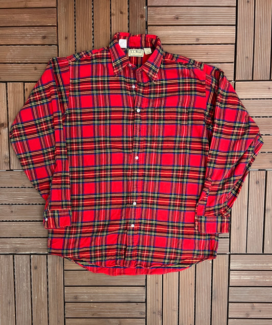 L.L. Bean Red Plaid Flannel Shirt | Size Large | Vintage 1990s Red Button Down | Made in USA |