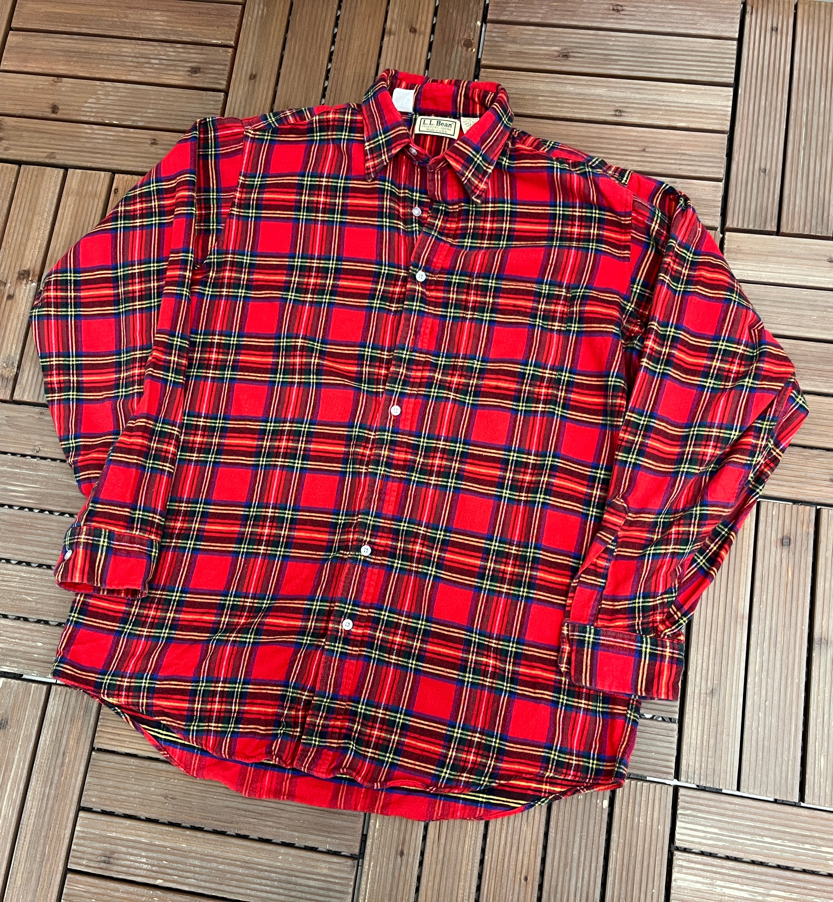L.L. Bean Red Plaid Flannel Shirt | Size Large | Vintage 1990s Red