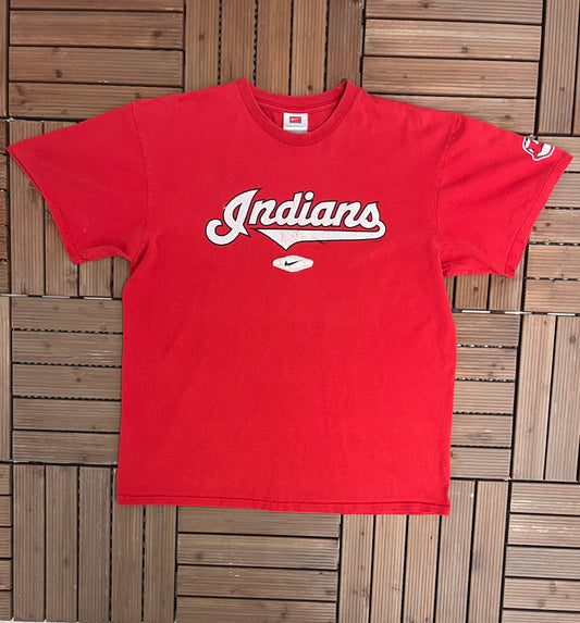 Cleveland Indians Nike Graphic Tee | Size Large | Vintage 2000s Nike MLB Baseball Red T-Shirt |