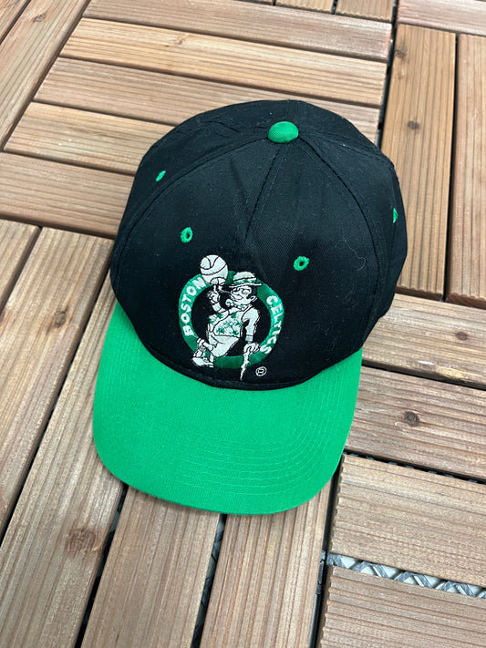 Boston Celtics Embroidered Graphic Hat | Snap Back | Vintage 2000s NBA Basketball Black Cap |