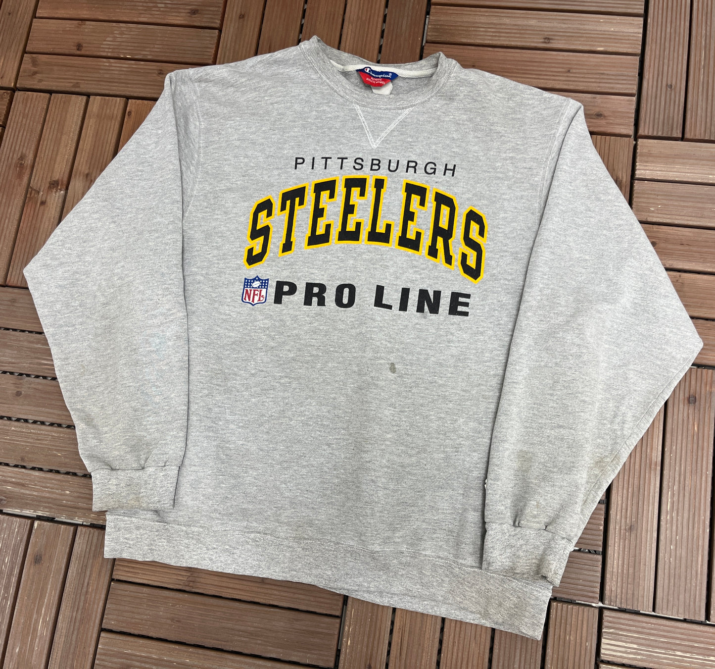 Pittsburgh Steelers Graphic Crewneck | Size X-Large | Vintage 1990s NFL Football Grey Sweater |