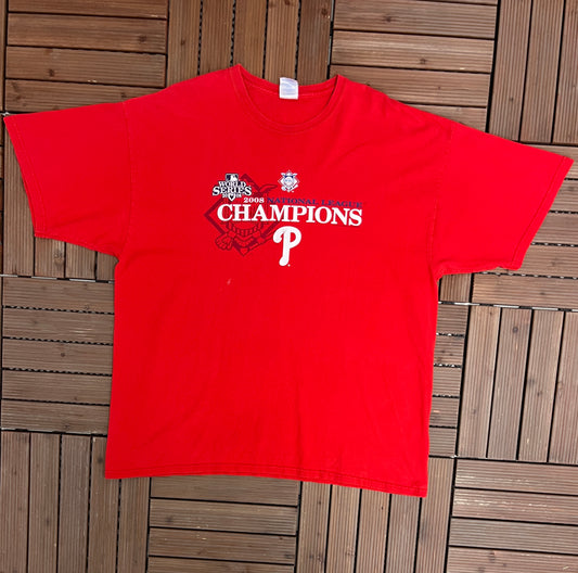Philadelphia Phillies 2008 National League Champions Graphic Tee | Size XX-Large | Vintage 2000s MLB Baseball Red T-Shirt |