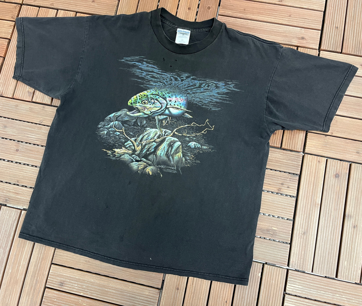 Gardner Tackle Fishing Graphic Tee | Size X-Large | Vintage 1990s Fishing Faded Black T-Shirt |