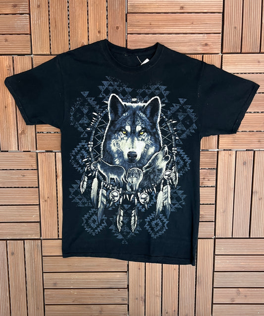 Wolf Dreamcatcher Graphic Tee | Size Medium | Vintage 2000s Animal Dreamcatcher Black T-Shirt | Free Shipping to USA |