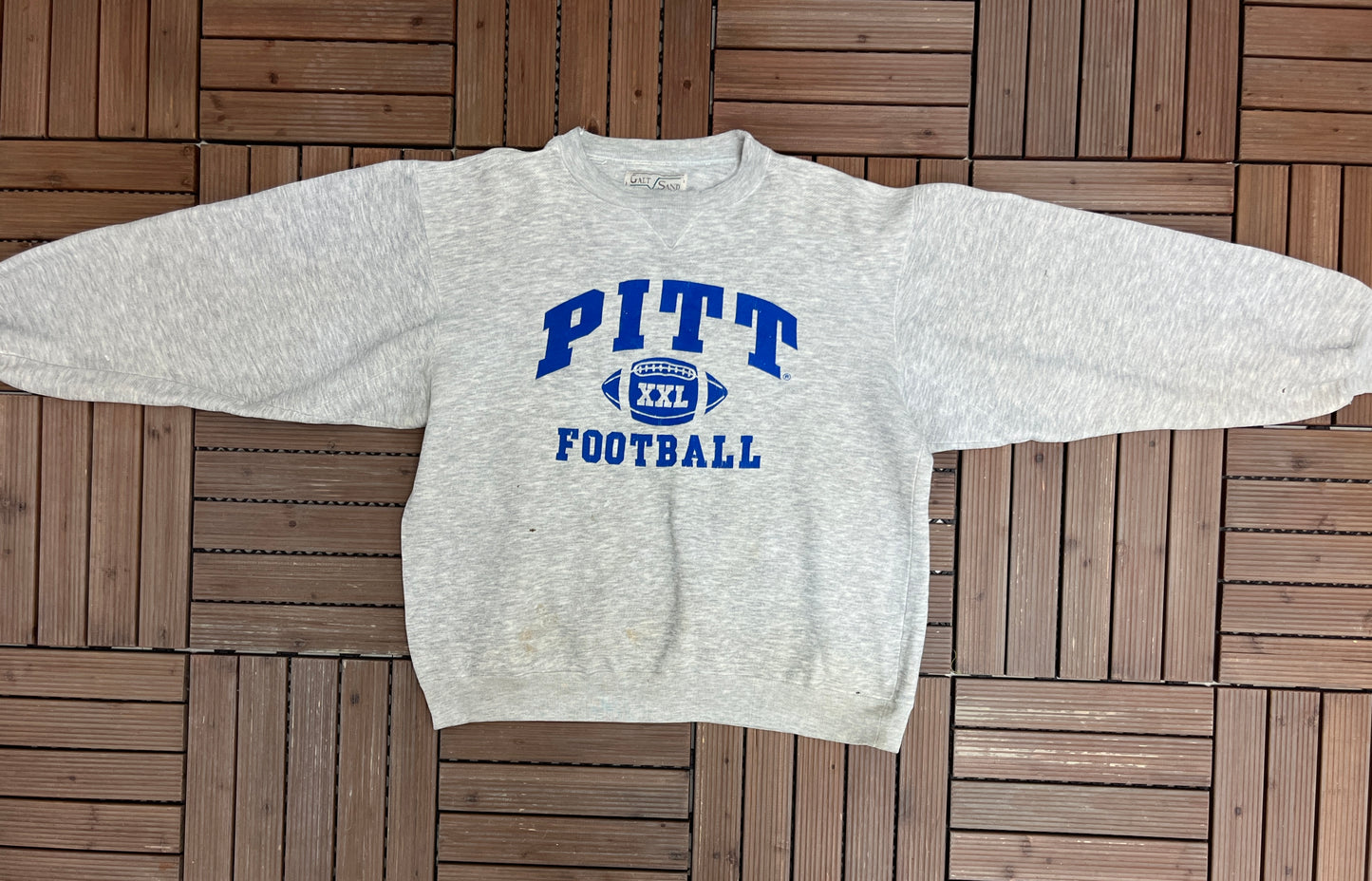 Pitt Panthers Football Graphic Crewneck | Size Large | Vintage 1990s College Football Grey Sweater |