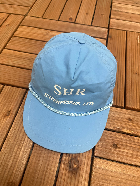 SHR Enterprises Ltd Graphic Hat | Strap Back | Vintage 1990s Promotional Blue Cap |