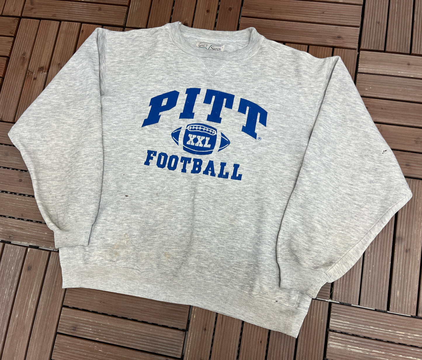 Pitt Panthers Football Graphic Crewneck | Size Large | Vintage 1990s College Football Grey Sweater |