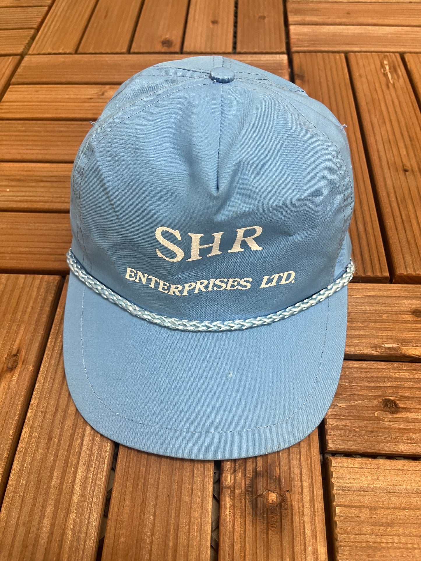 SHR Enterprises Ltd Graphic Hat | Strap Back | Vintage 1990s Promotional Blue Cap |