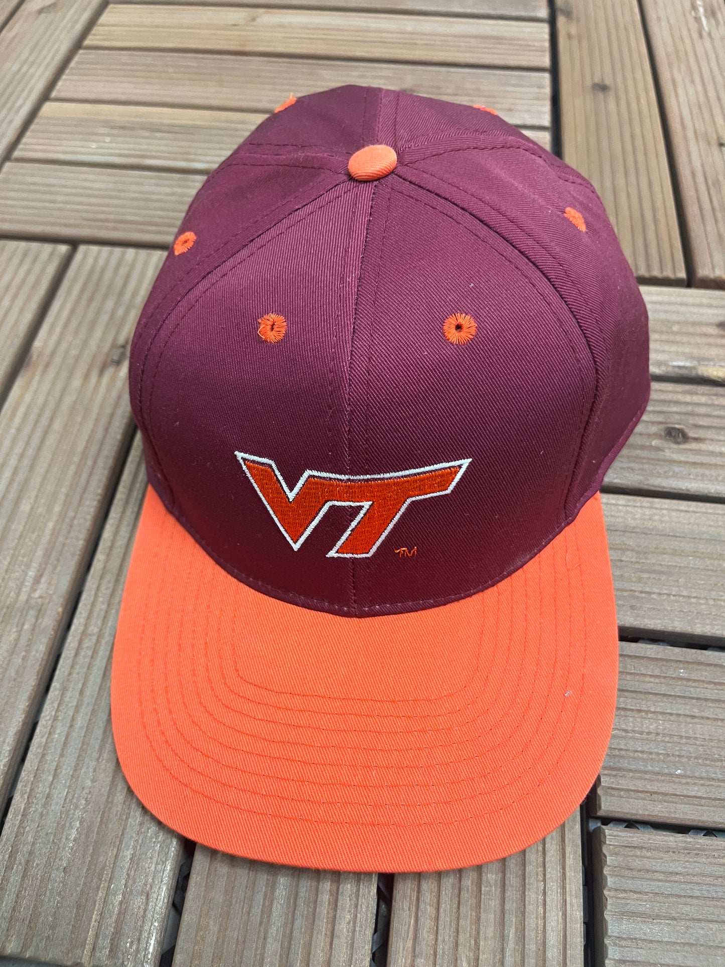 Virginia Tech Hokies Stitched Graphic Hat | Snap Back | Vintage 1990s Red College Cap |