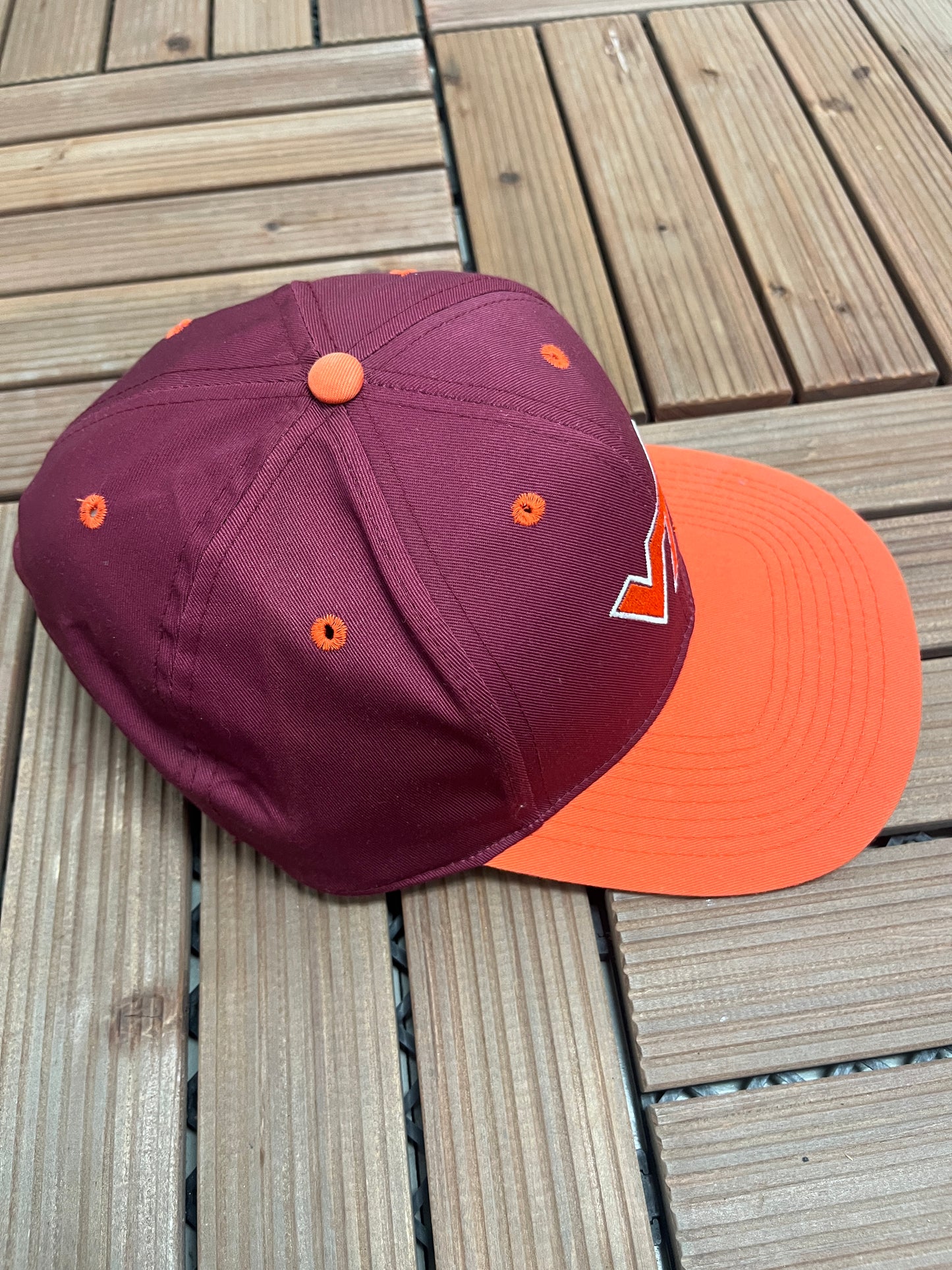 Virginia Tech Hokies Stitched Graphic Hat | Snap Back | Vintage 1990s Red College Cap |