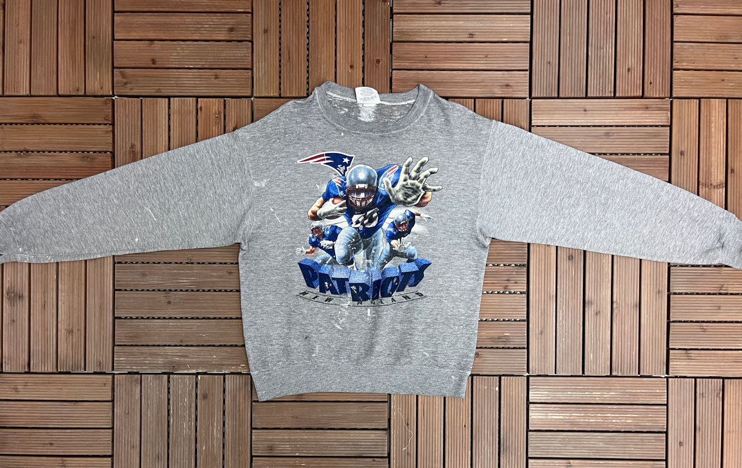 New England Patriots Graphic Crewneck | Size X-Large | Vintage 1990s NFL Football Grey Sweater |