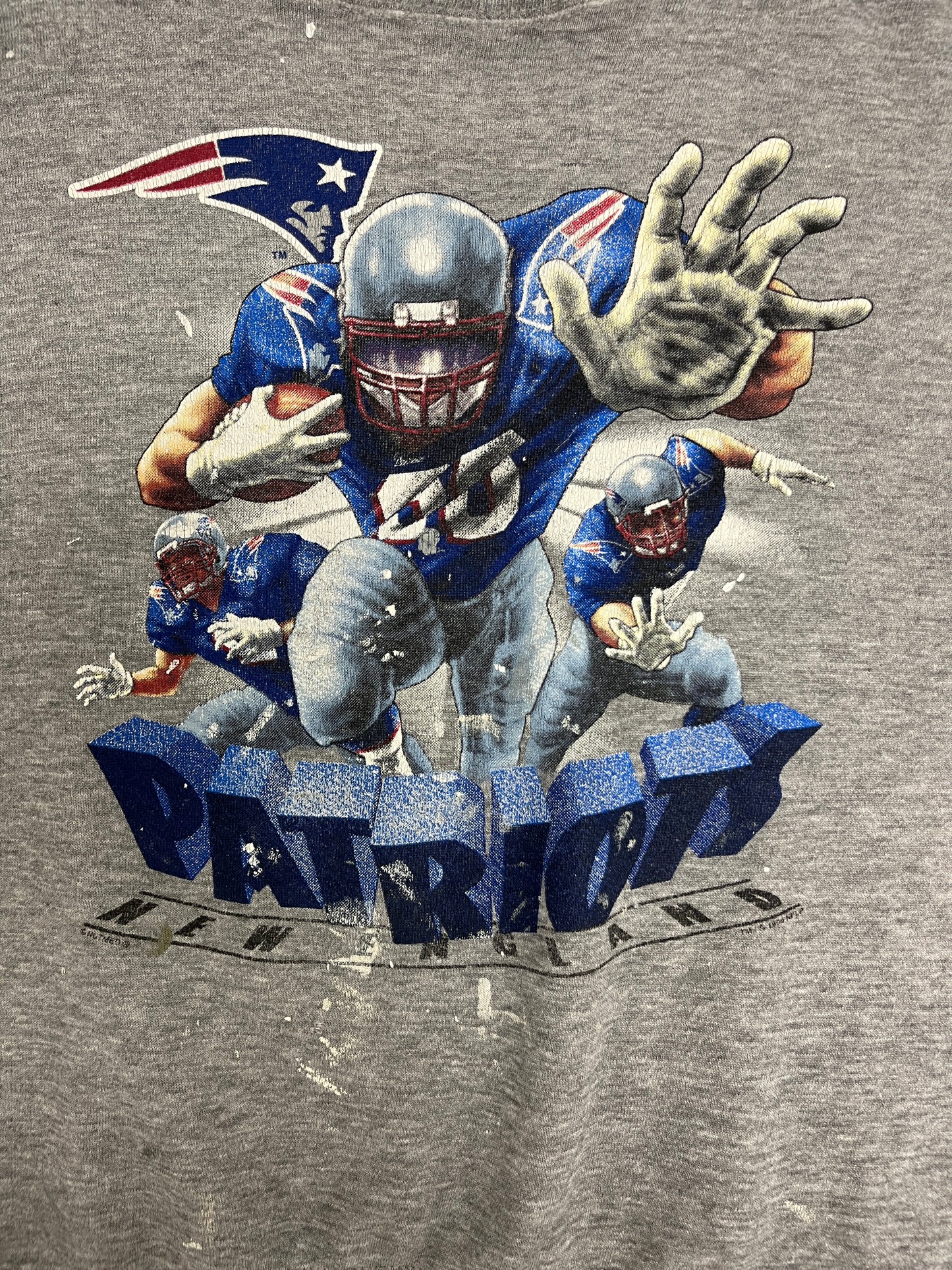 New England Patriots Graphic Crewneck | Size X-Large | Vintage 1990s NFL Football Grey Sweater |