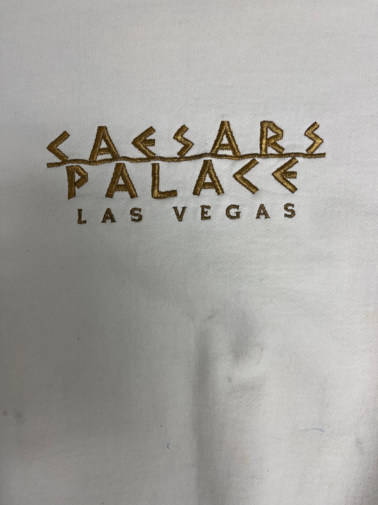 Caesars Palace Las Vegas Embroidered Graphic Crewneck | Size X-Large | Vintage 1990s Promotional White Sweater | Made in USA |