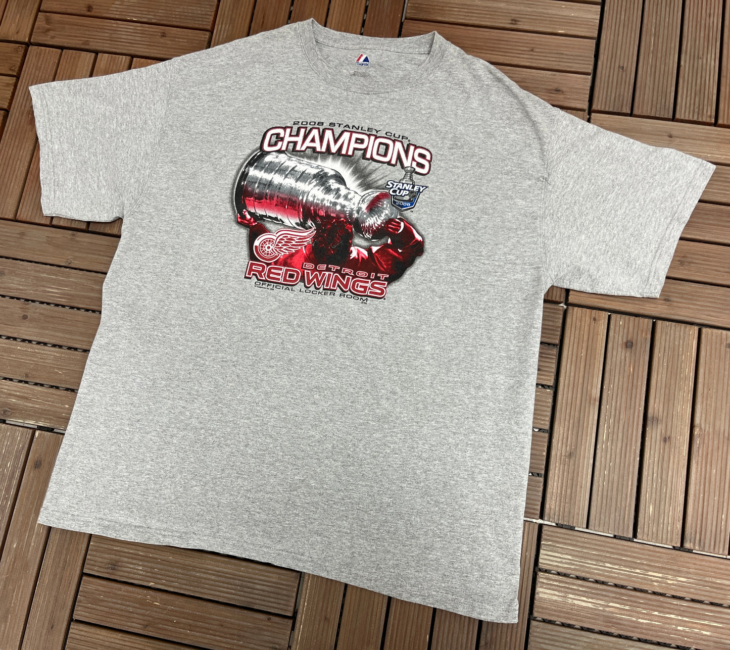 Detroit Red Wings Stanley Cup Champions 2009 Graphic Tee | Size XX-Large | Vintage 2000s NHL Hockey Grey T-Shirt |