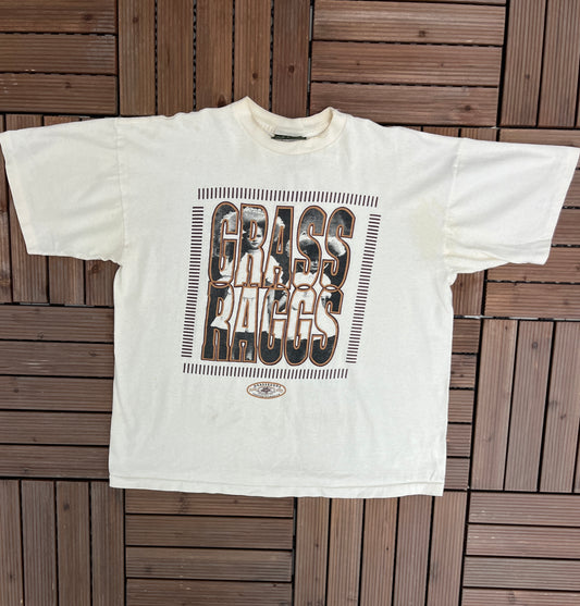 Grass Raggs Graphic Tee | One Size Fits All | Vintage 1990s Promotional White T-Shirt | Made in USA | Free Shipping to USA|