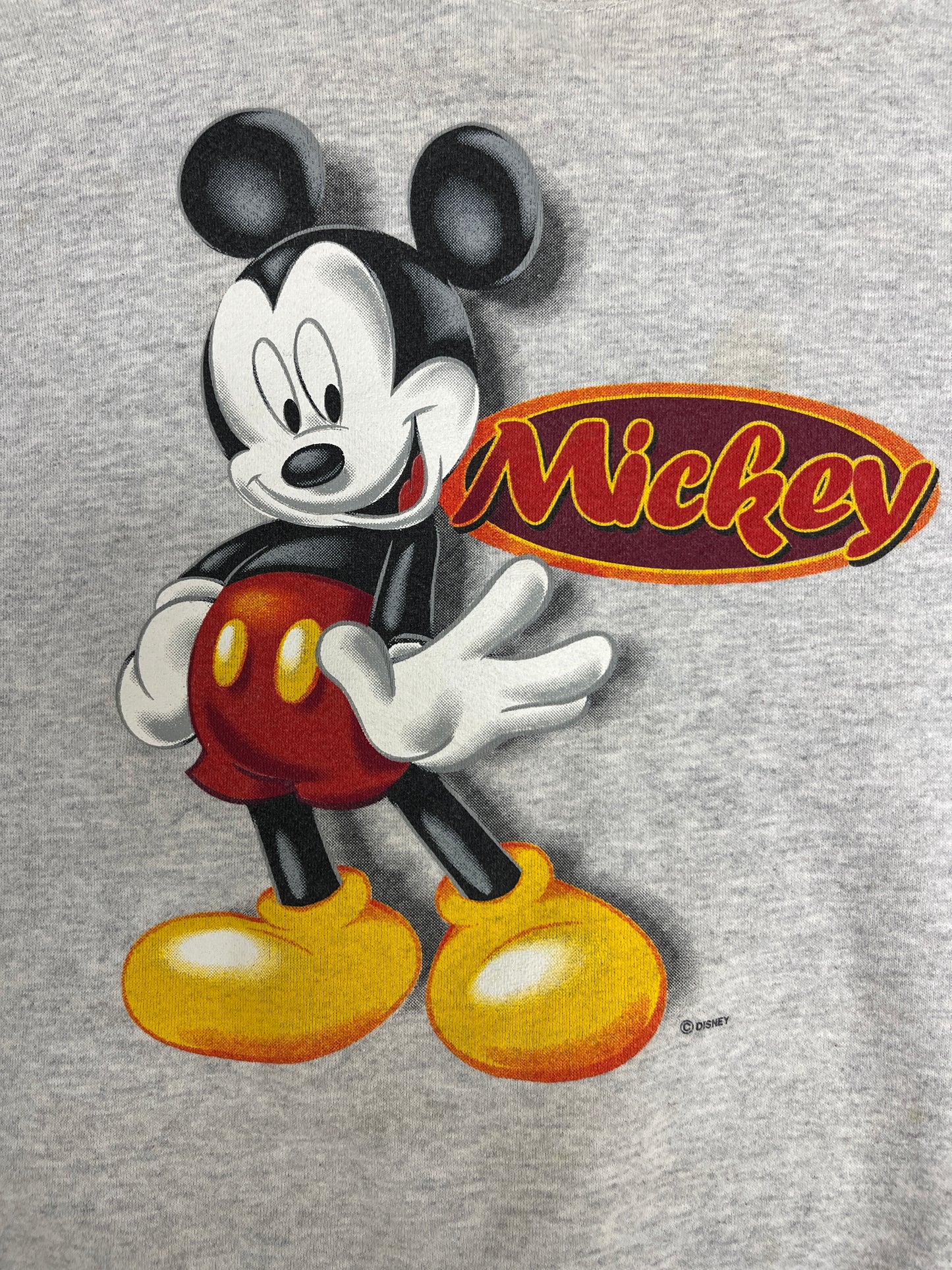 Mickey Mouse Disney Graphic Crewneck | Size Large | Vintage 1990s Promotional Cartoon Grey Sweatshirt |