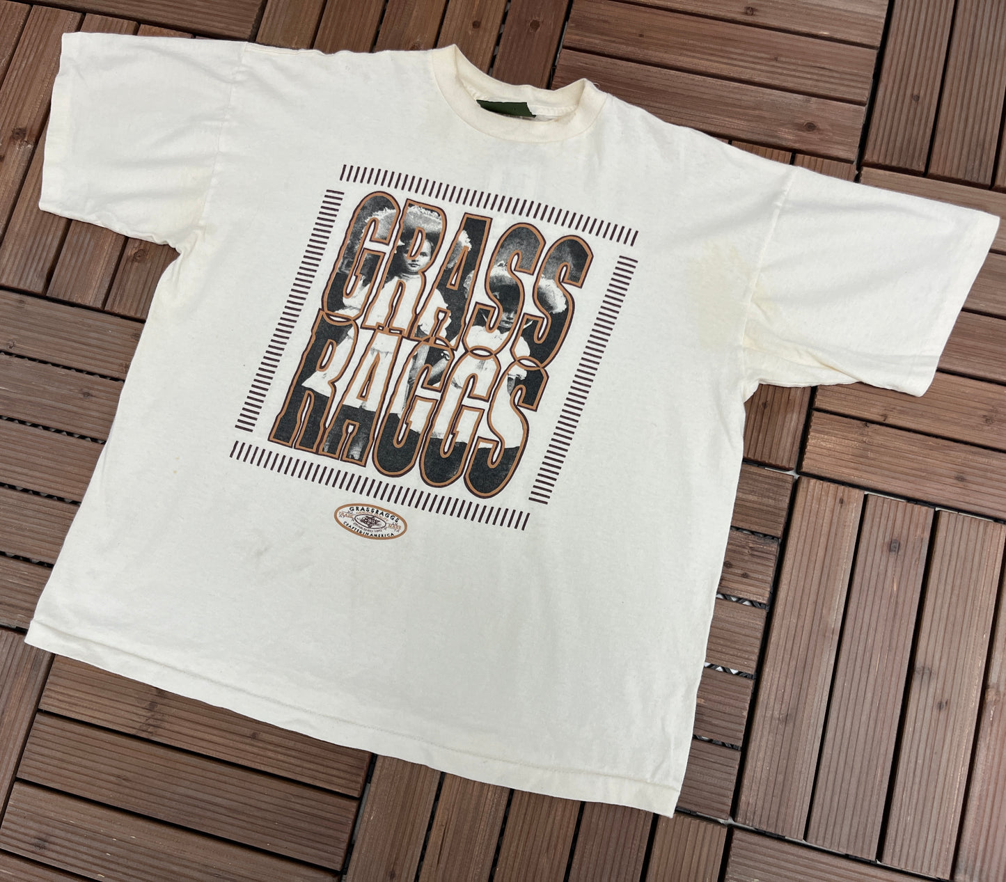 Grass Raggs Graphic Tee | One Size Fits All | Vintage 1990s Promotional White T-Shirt | Made in USA | Free Shipping to USA|